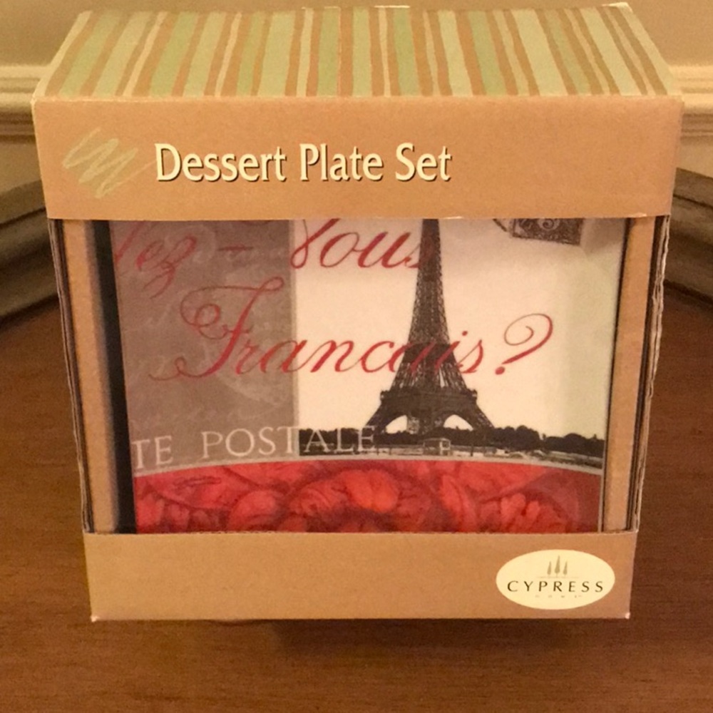 New In Box Cypress Set of 4 Appetizer Plate Set